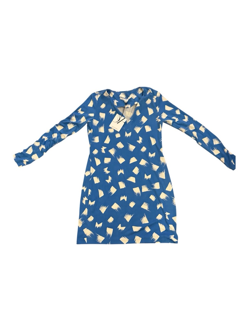 Diana von Furstenberg Blue/White Brushstroke Print Long Sleeve Dress SZ 6 NWT